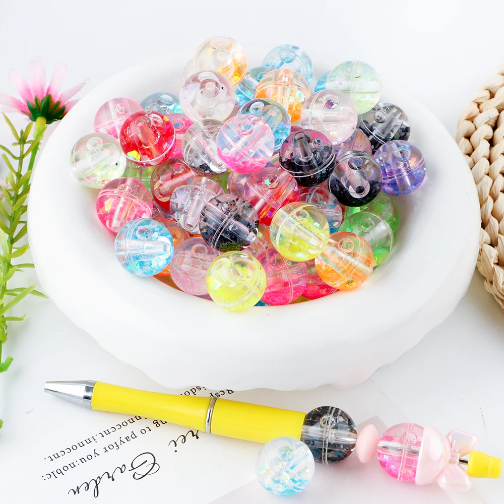 Transparent Oil Liquid Beads Quicksand Water Core Round Acrylic Beads Diy Jewelry Necklace Bracelet Keychain Accessories