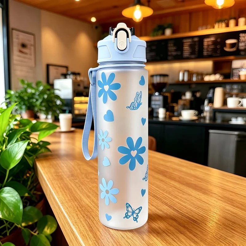 800 ml/27 oz Sportwasserflasche mit großem Fassungsvermögen, auslaufsicherer Kunststoff-Trinkbecher mit Zeitskala, geeignet für Reisen, Fitness, Sport