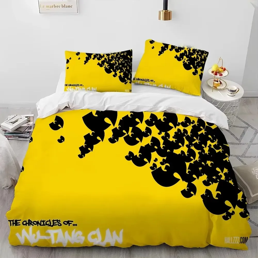 3D Wu T-TANG Clans Series Sign Comforter Bedding Set,Duvet Cover Bed Set Quilt Cover Pillowcase,king Queen Size Bedding Set Kids