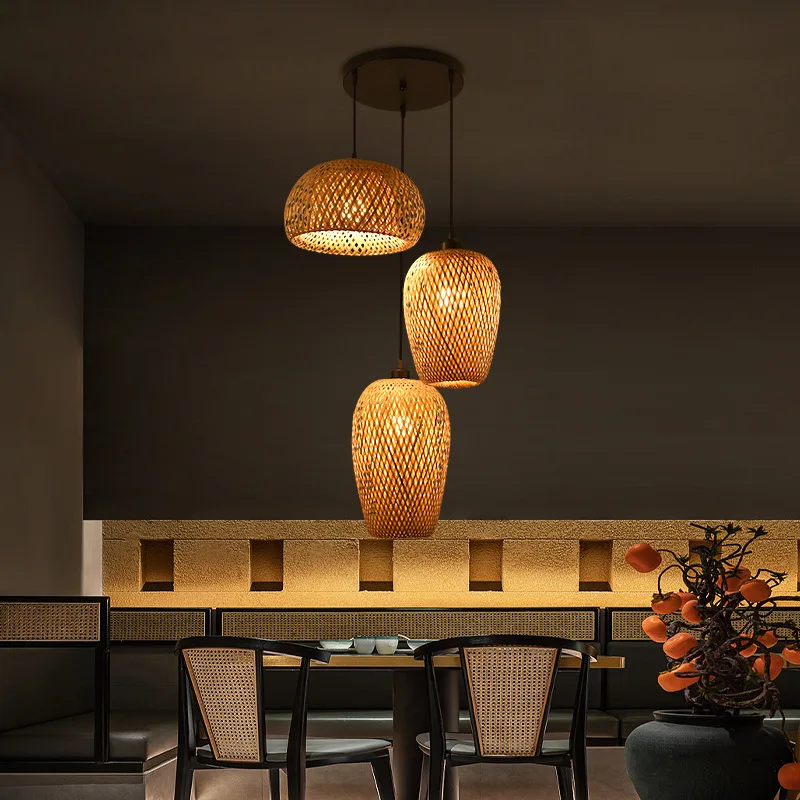 Dining Room Pendent Lamp Simple And Creative Rural Bamboo Art Study Bedroom Corridor New Chinese Balcony Porch Chandelier