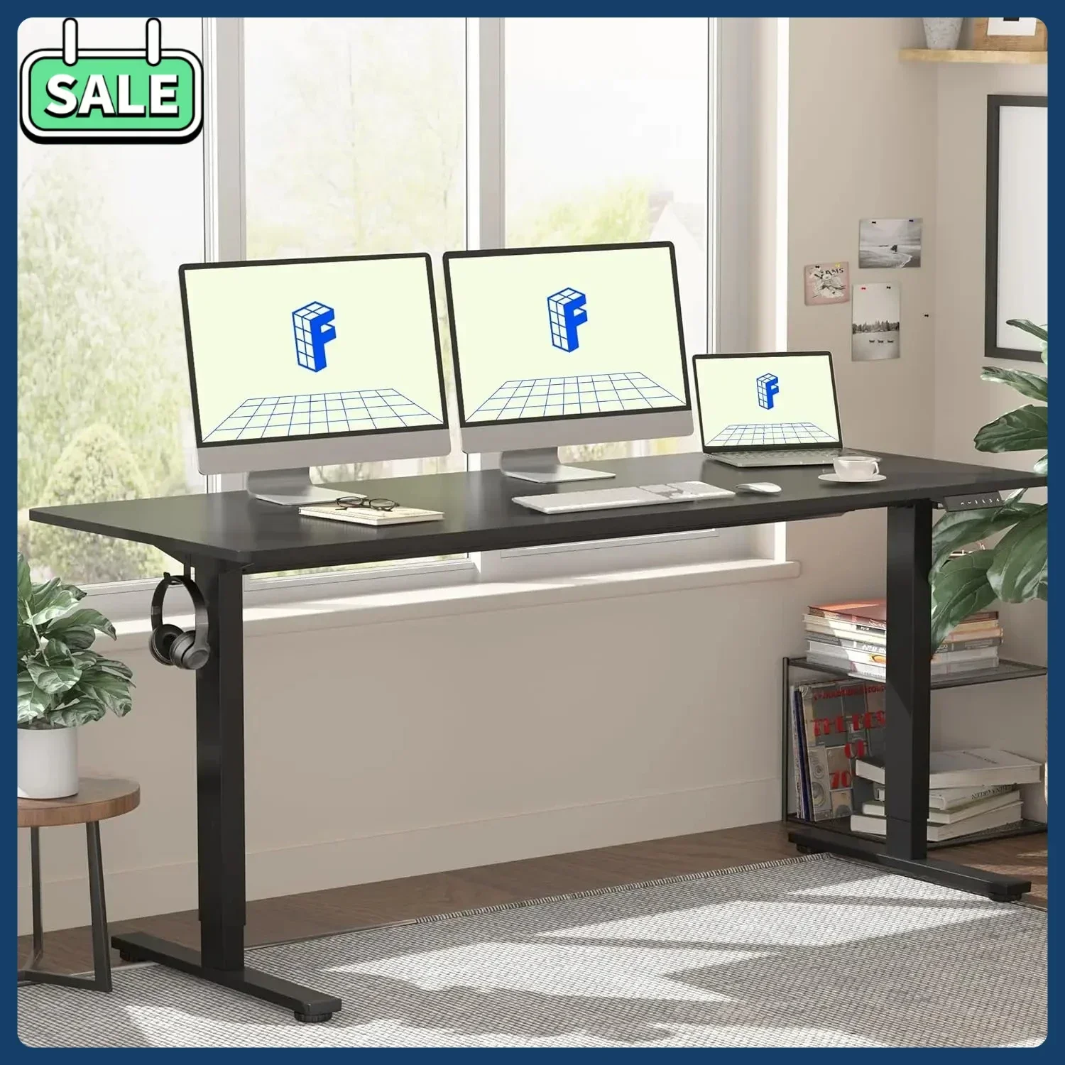 60 x 24 Inches Whole Piece Standing Desk Electric Height Adjustable Sit Stand Desk for Home Office Black Frame 60 Black