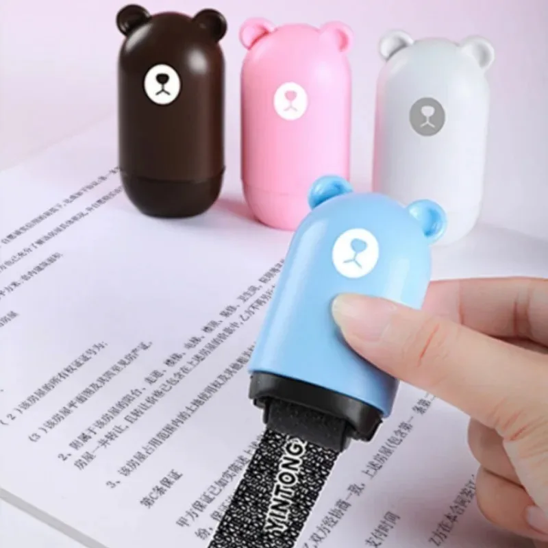 1pc Cute Little Bear Stamp Roller Anti-Theft Protection ID Seal Smear Privacy Confidential Data ID Seal Smear Privacy Message