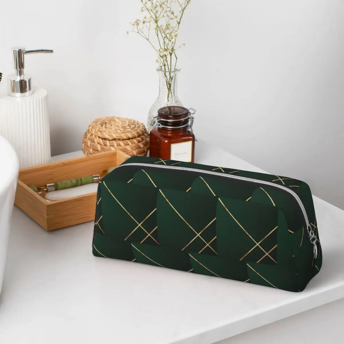 Estuches minimalistas de color verde oscuro y dorado para estudiantes, regalos, caja para bolígrafos, bolsa para lápices, bolsa para guardar lápices, suministros de papelería
