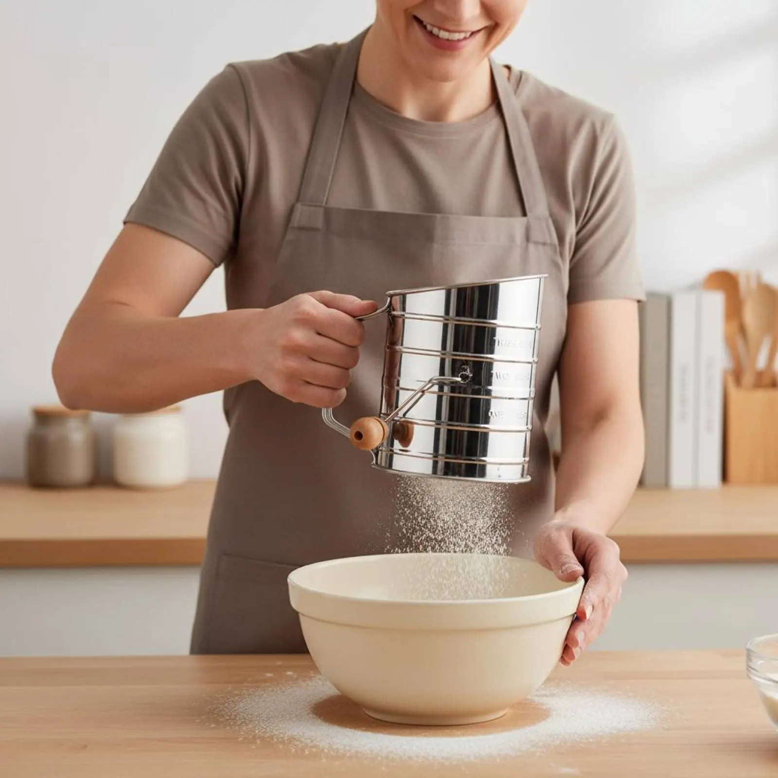 Hand Crank Flour Sifter Multi-Purpose Measuring Flour Sifter Powdered Sugar Duster Rust-Resistant Food-Grade for Home Kitchen