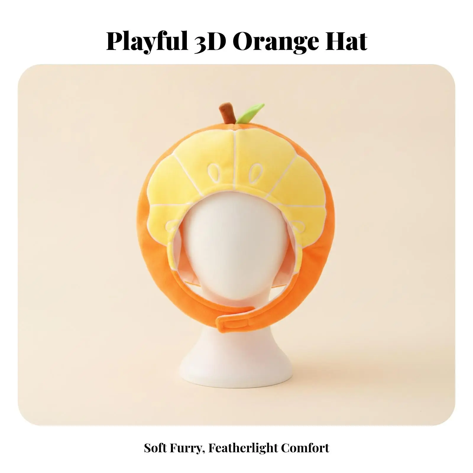 Plush Fruit Mask Hood with Stitched Segment Lines for Holiday Party Costume Playful Headpiece