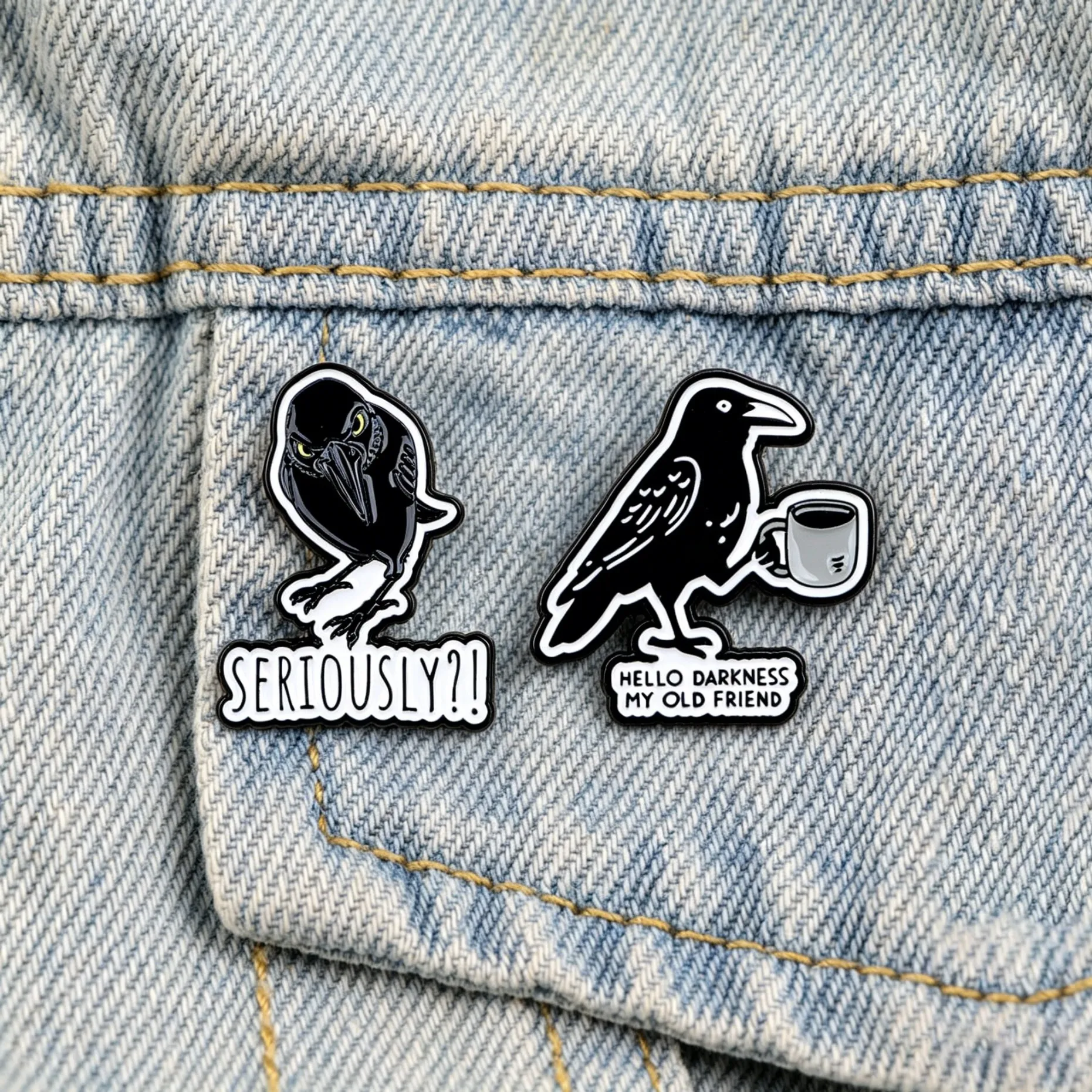 Sarkastische Krähen-Emaille-Anstecknadel, ernsthafter Raben-Brosche für Jeans und Rucksack, humorvolle Vogel-Reversnadel, einzigartiges Tier-Schmuckgeschenk