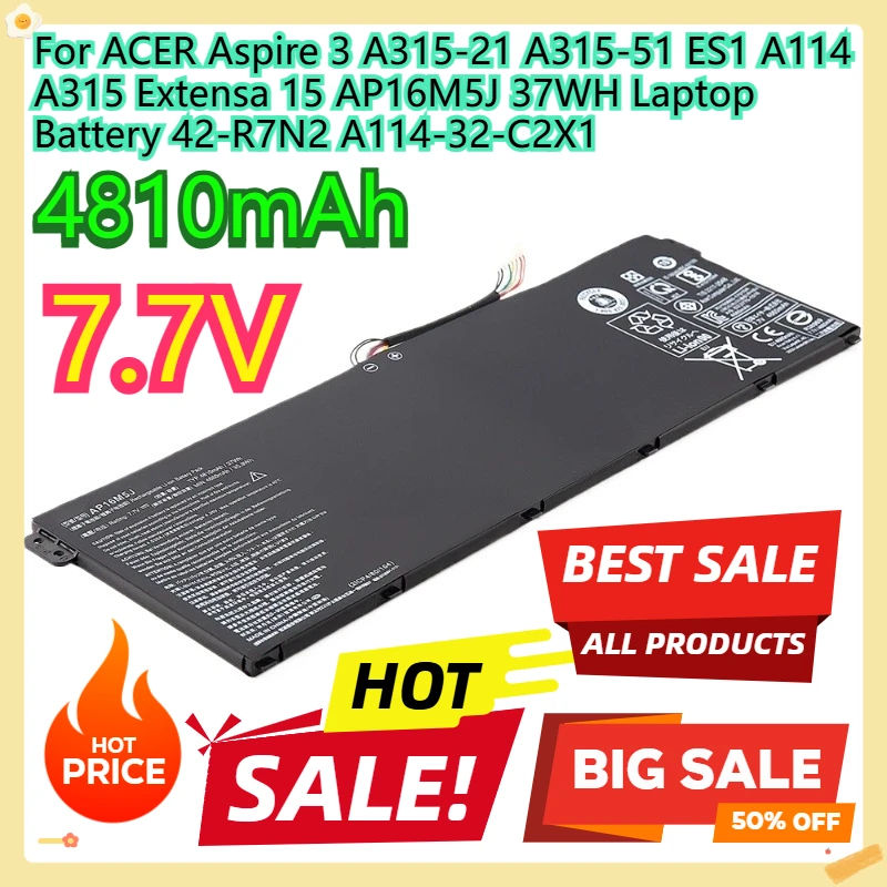 

For ACER Aspire 3 A315-21 A315-51 ES1 A114 A315 Extensa 15 AP16M5J 37WH Laptop Battery 42-R7N2 A114-32-C2X1