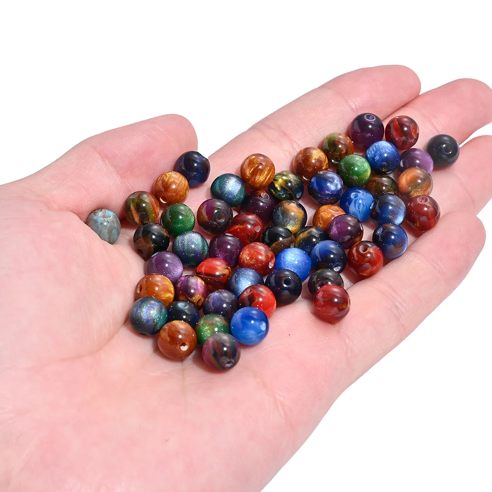 100 Stück 8mm Aurora Glitzer Harzperlen Runde Perlen für DIY Handgemachte Spacer-Perlen Armband Halskette Schmuckherstellung Zubehör – Detail 4