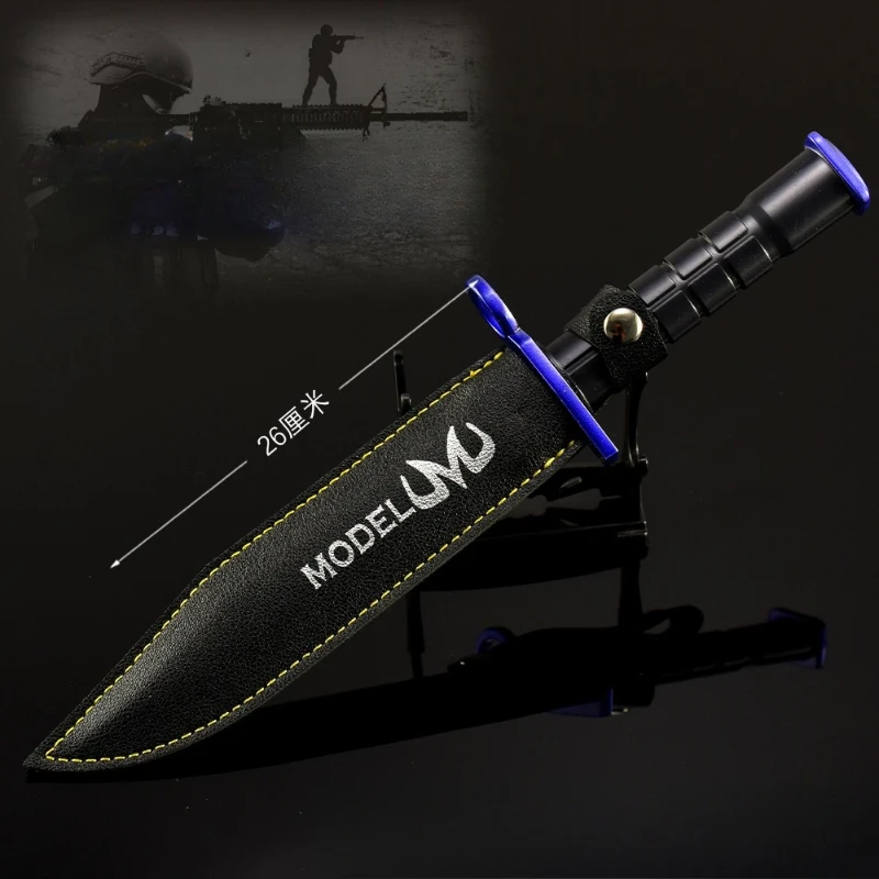 26 cm/7.87 pollici Periferiche di gioco Modelli di armi M9 Doppler Custodia in pelle blu Coltello da allenamento Mestiere in metallo Ornamento da tavolo Ragazzo Regalo giocattolo