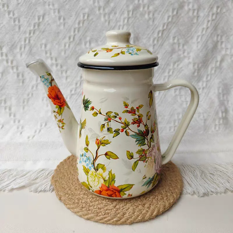 1.1L Thickened Enamel Coffee Pot, Household Cookware, Tea Kettle, Oil Pot Milk Pot Coffee Kettle