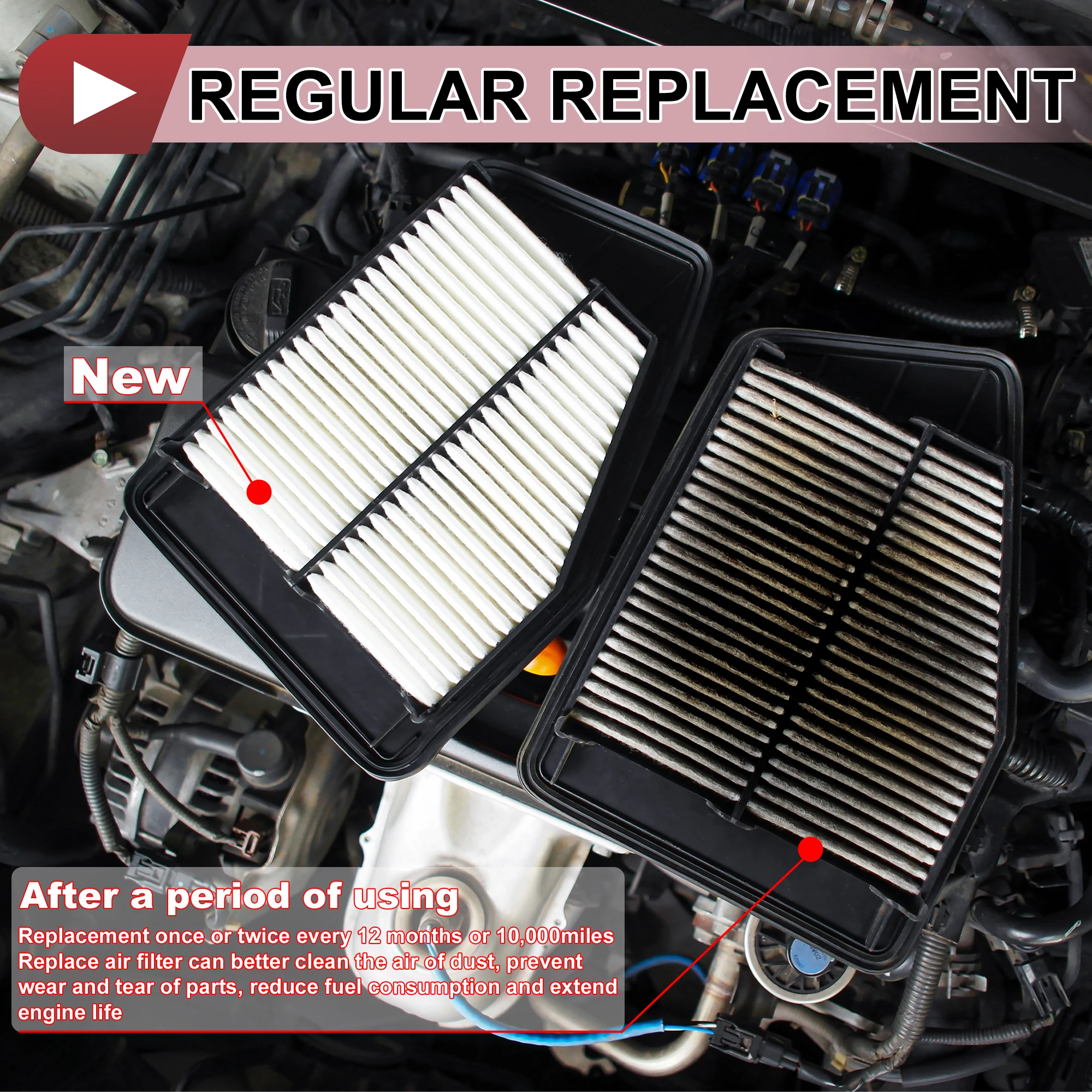 UXCELL Car Engine Air Filter for Dodge for Ram 3500 Laramie, SLT, ST 5.7L V8 - Gas 2006, 2008, 2009 Air Cleaner Element 1 Pc