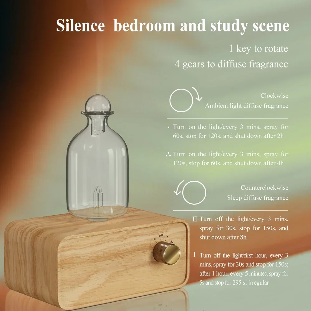 Aromatherapy Diffuser Professional Wood and Glass Essential Oil Diffuser Nebulizer Nebulizing 2600mAh Scent Machine Waterless