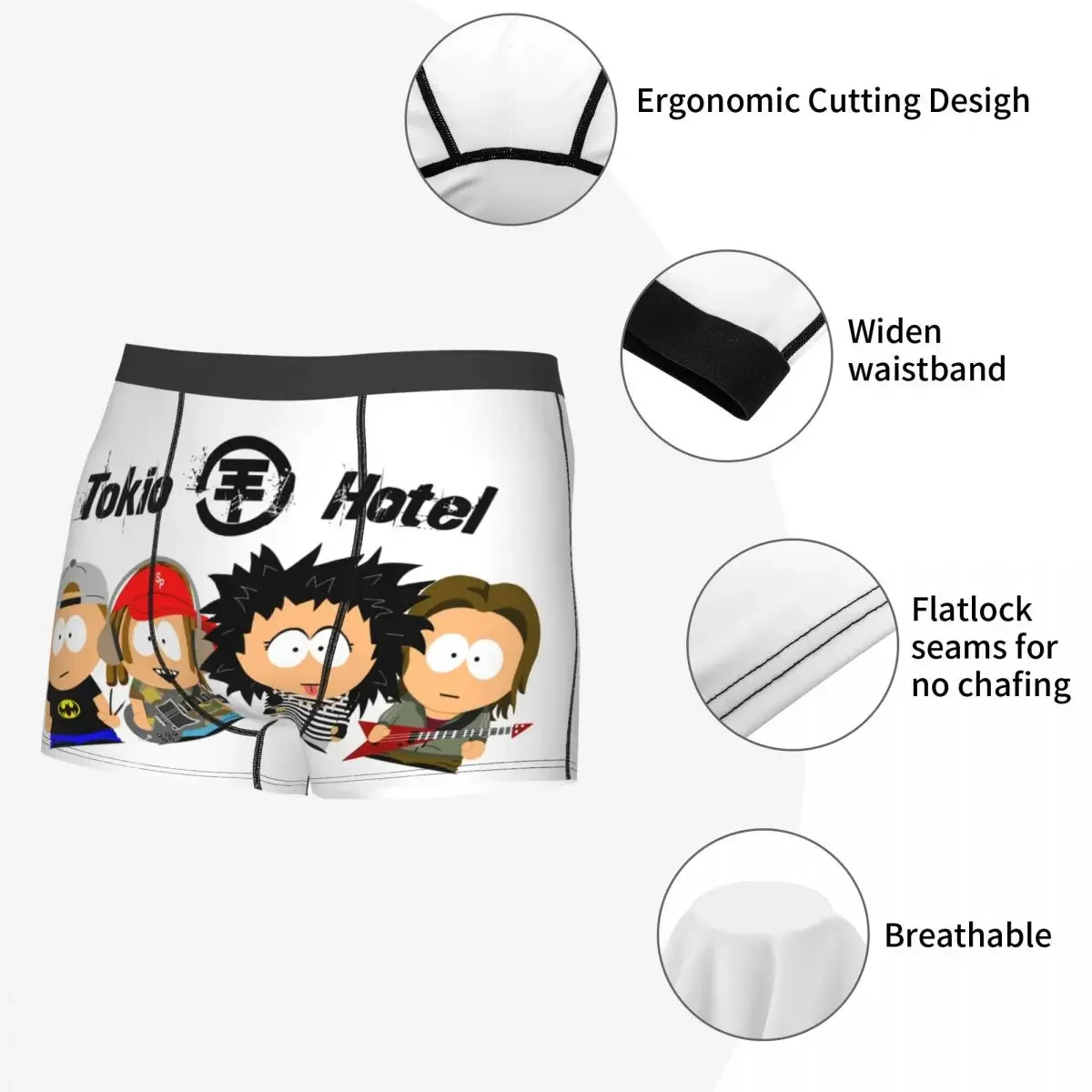 Custom Cartoon Tokio Hotel Rock Band Underwear Male Printed Boxer Briefs Shorts Panties Breathable Underpants