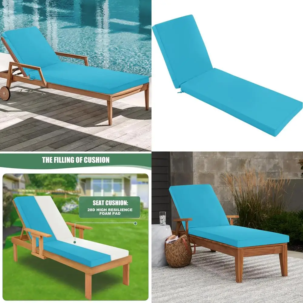 

Outdoor Waterproof and Fade-Resistant Chaise Lounge Cushions, Removable Cover, 80x26x3 Inches, Teal