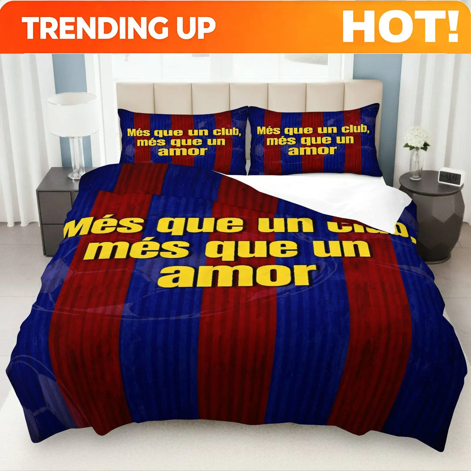 Customize 3pcs Duvet Cover Set, 1 Duvet+2 Pillowcases( Without Filler), Soccer Team Passion Inspirational Pride Courage Theme, F