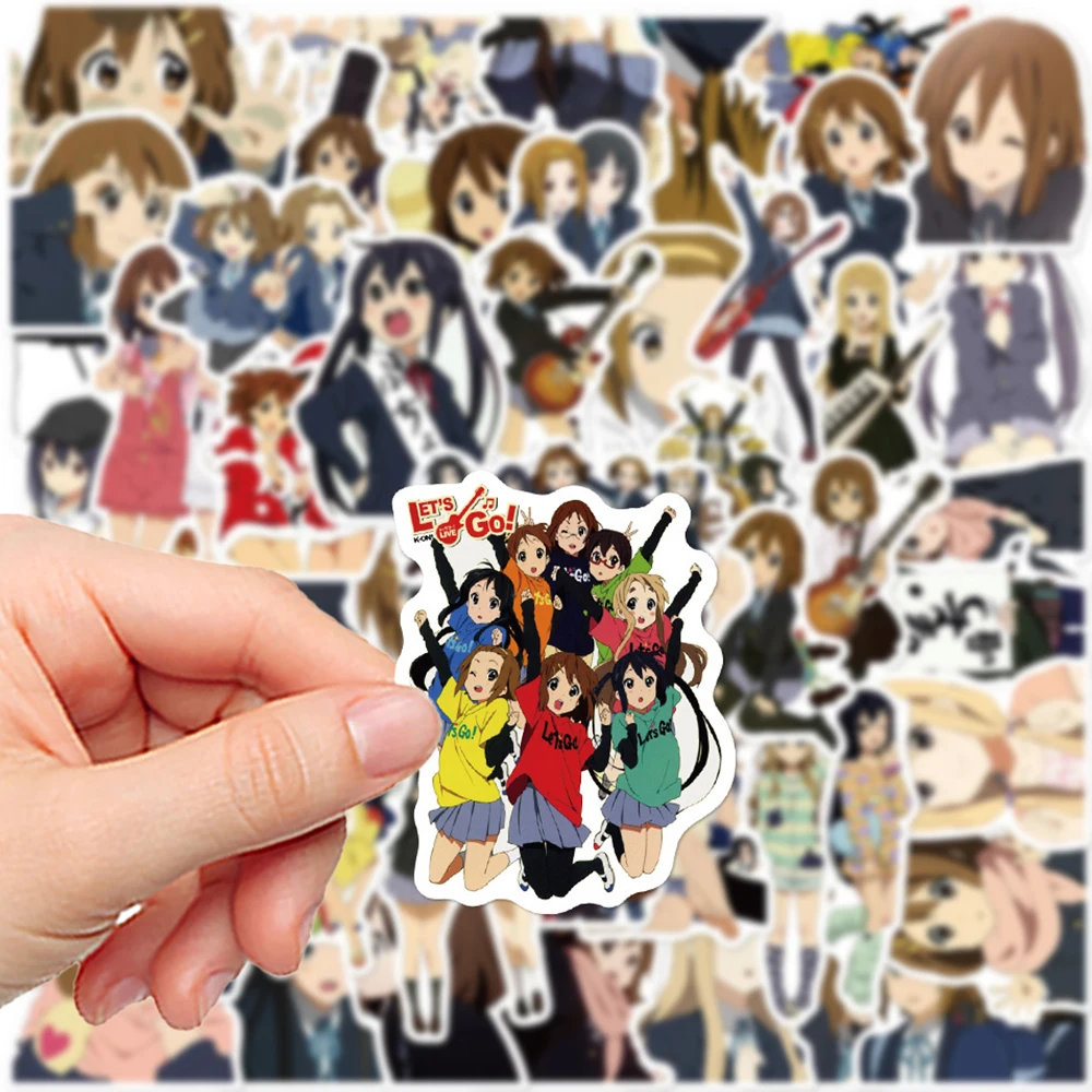 K-On Anime Adesivos para Decoração de Guitarra, Hirasawa Yui Akiyama Mio Adesivo, Tainaka Ritsu Kotobuki Tsumugi Decalques, 10 pcs, 30 pcs, 50pcs