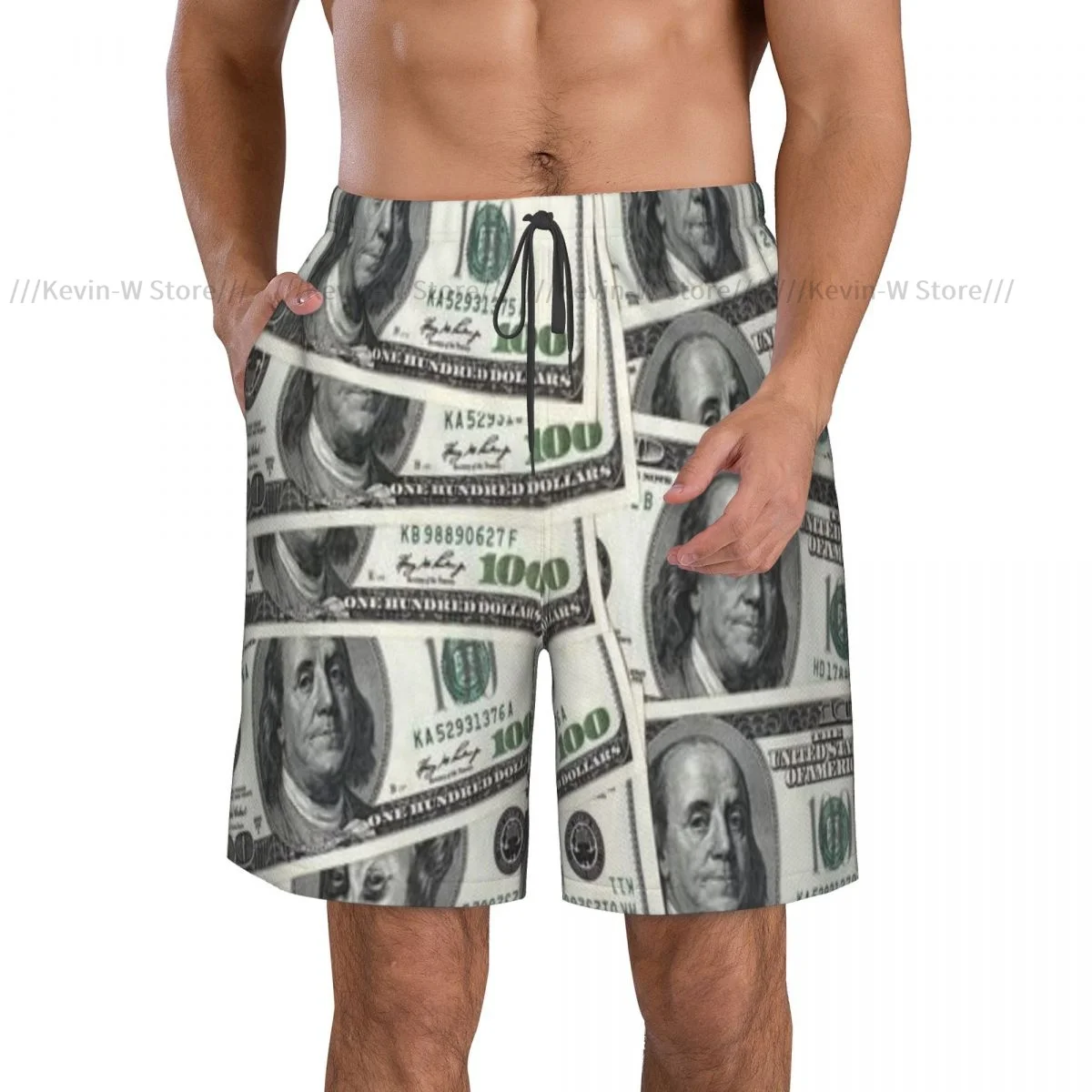 Summer Men's Swimwear Shorts US Dollar Texture Beachwear Swim Trunks Men Swimsuit