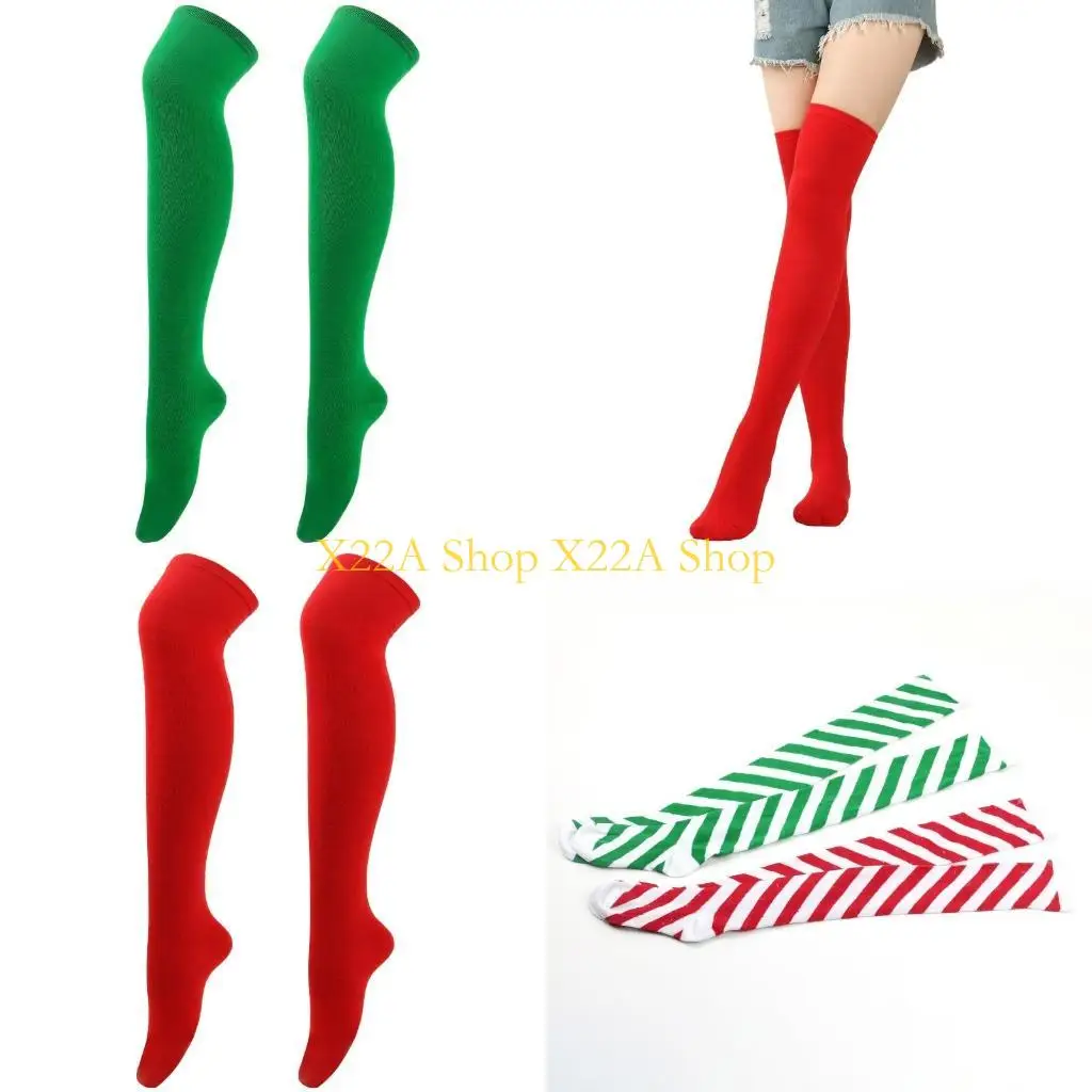 

Unique Women Long Diagonal Striped Socks Over Knee Thigh High Stockings for Christmas Cosplay Party Elf Costumes Accessories