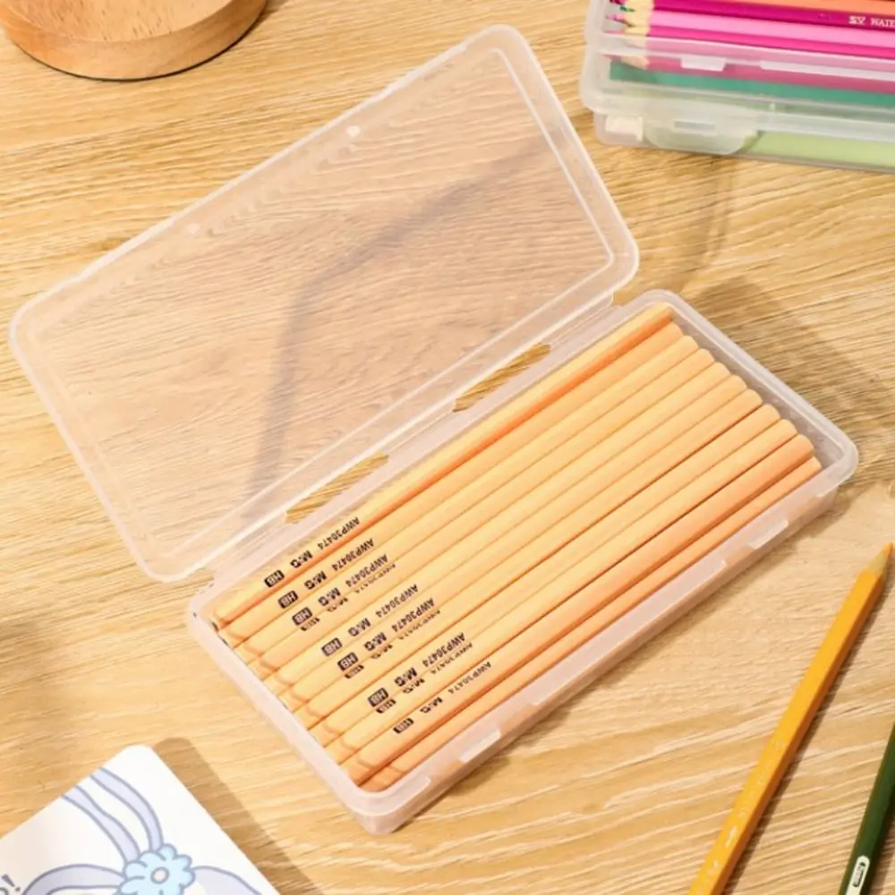 

Waterproof Buckled Pencil Case Plastic Transparent Desktop Storage Box Stackable Simple Stationery Box School Office