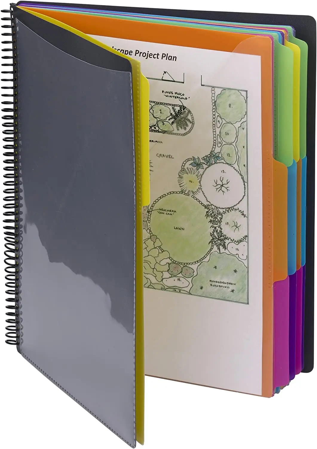 12/18/24 Pocket Poly Project Organizer, 1/3-Cut Tab, Letter Size, Gray with Bright Colors