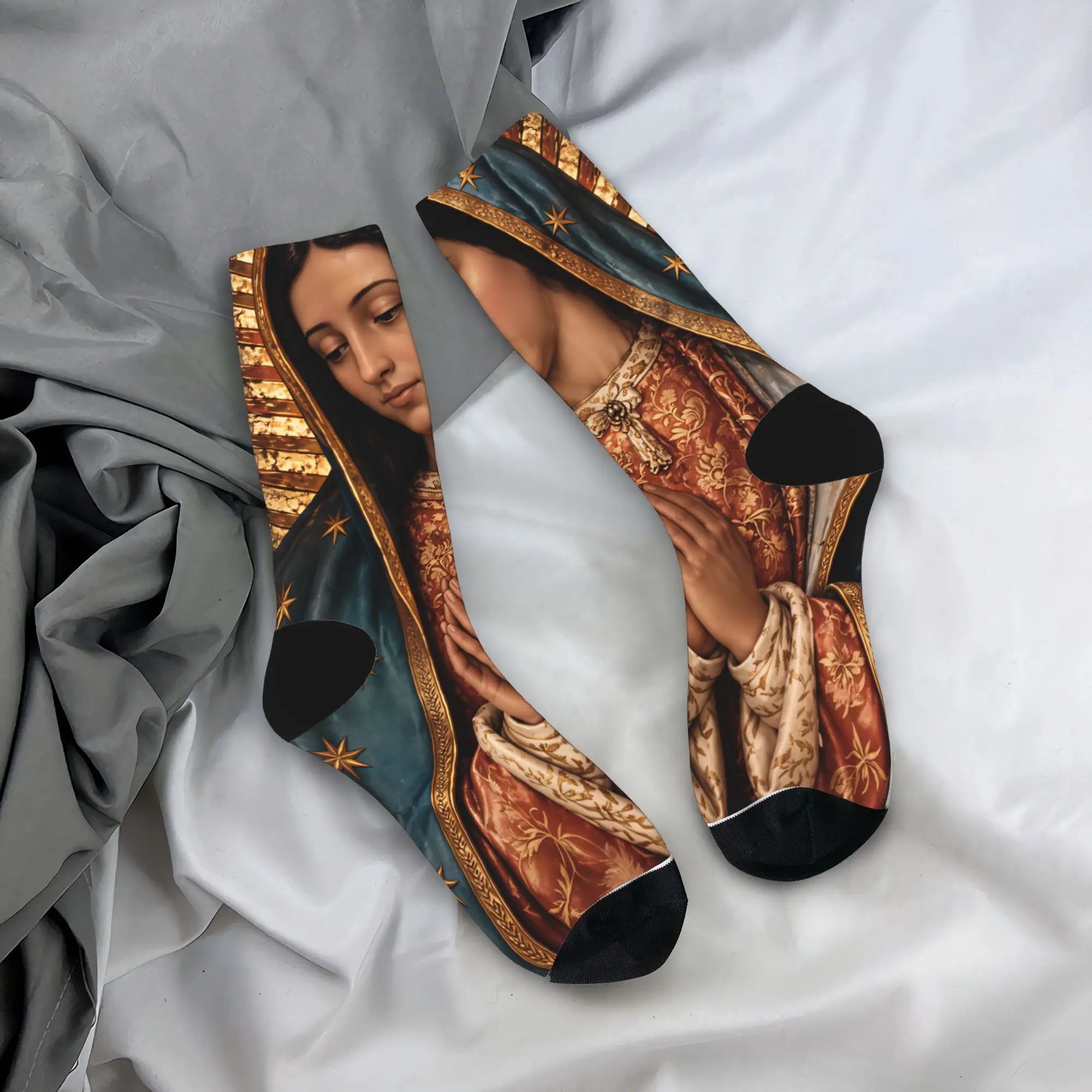 Our Lady Of Guadalupe Praying Socks Spring  Stockings Vintage Women Men Breathable Socks Design Outdoor Non-Slip Socks