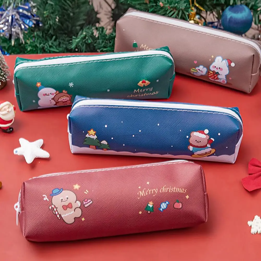 Christmas Pencil Bag Men Rabbit Pattern Zipper Closure Storage Bag Student Stationery Cosmetic Bag