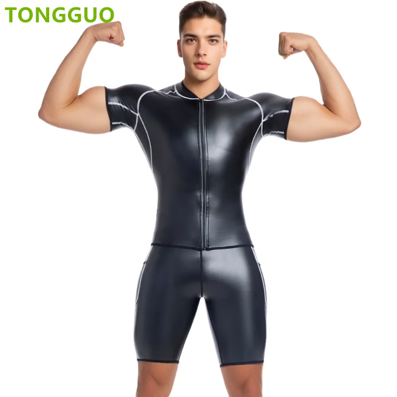 

Крутой парень, новый стиль, рубашка из искусственной кожи, топы из искусственной кожи, кожаная куртка, рубашка из искусственной кожи с коротким рукавом, мужской формирователь тела, корсет для тренировки талии