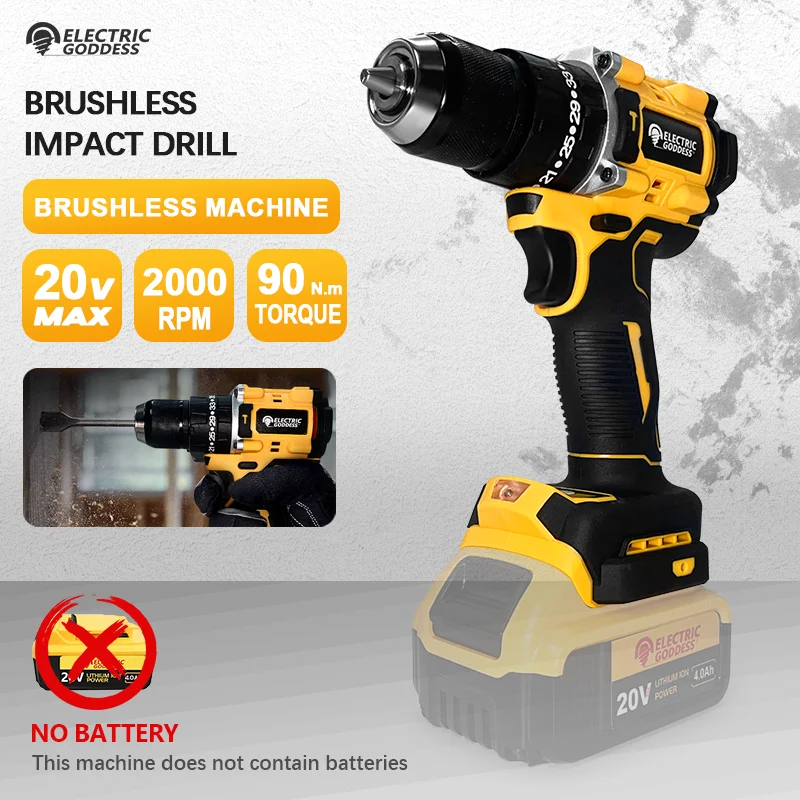 

2000rpm Brushless Drill 3/8inch Portable Cordless One-hand Percussion Drill Concrete Wood Power Tool For DEWALT 20V Battery