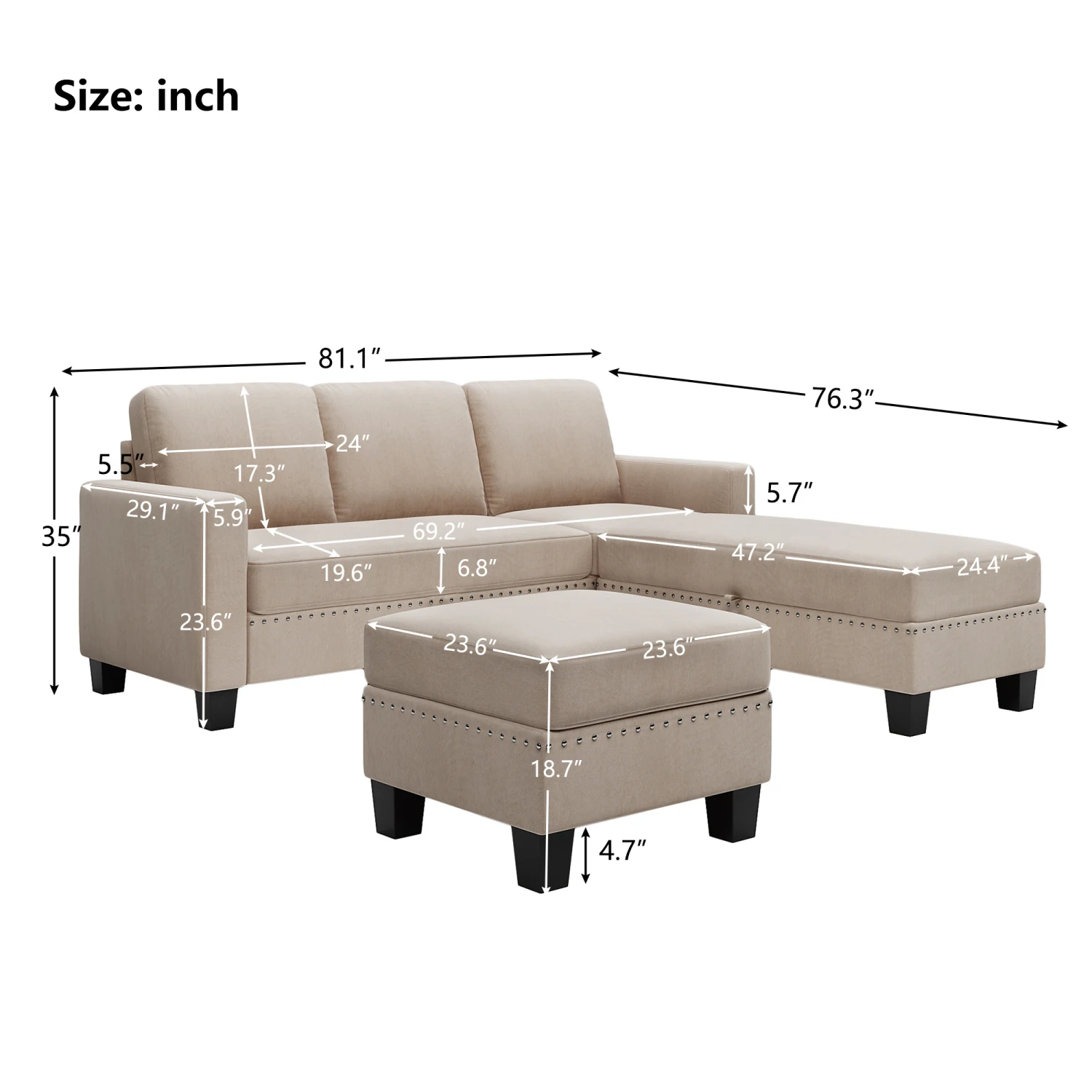 

[New] [VIDEO provided] Reversible Sectional Couch with Storage Ottoman, L-Shaped Sofa Set - Warm Grey