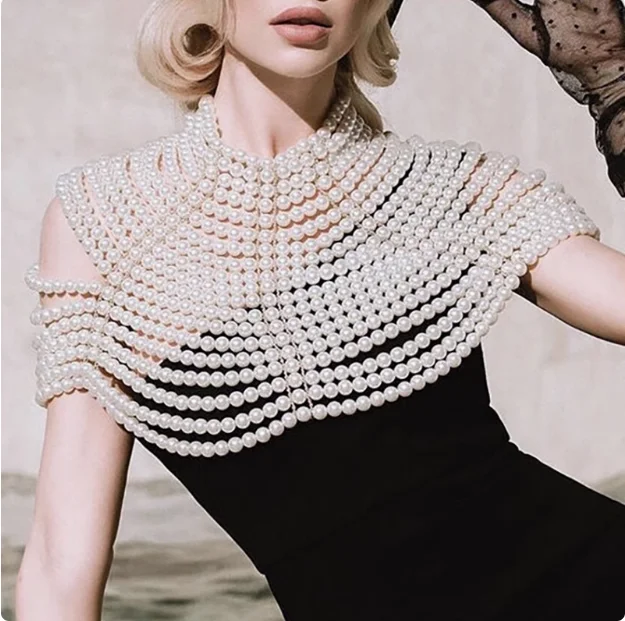 Accesorios de vestido de perlas de estilo europeo y americano Mantón tejido a mano