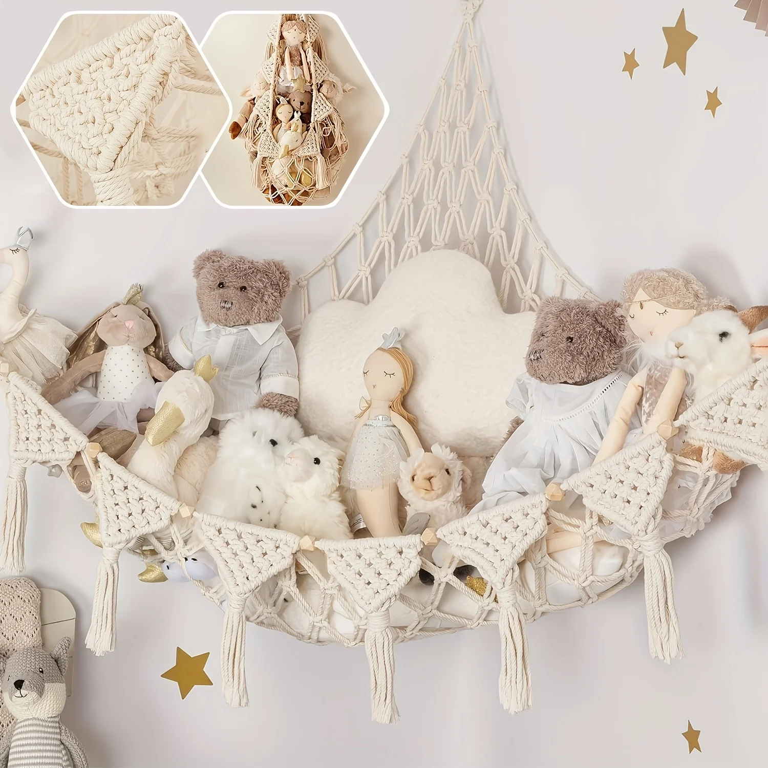 Toy Hammocks Wall Corner Hanging Storage Net Organizer Woven Kids Stuffed Mesh Hammock Baby Animal Rope Hammock Bag Cotton
