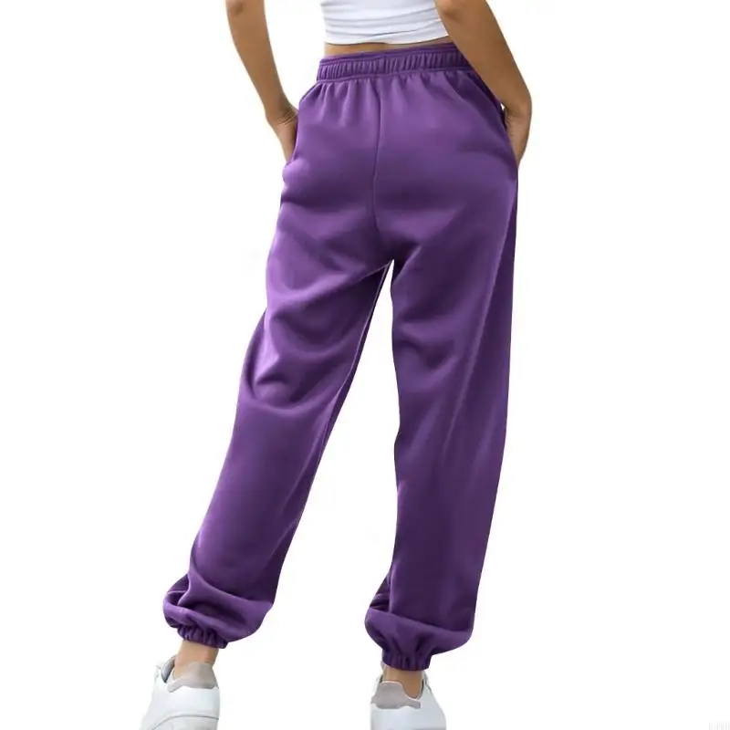 Damskie lekkie, luźne spodnie dresowe z wysokim stanem i kieszeniami F3MD