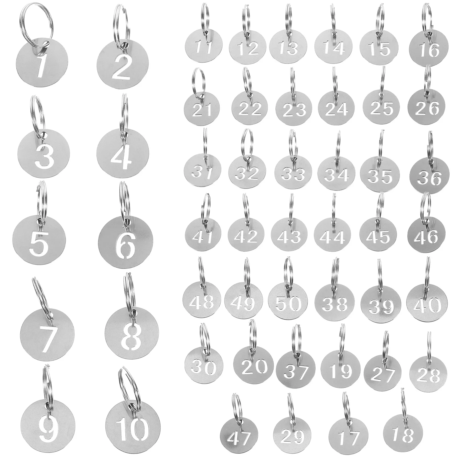 50 Pcs Stainless Steel Number Plate Key Tags with Ring Hanging Label Rings Cards