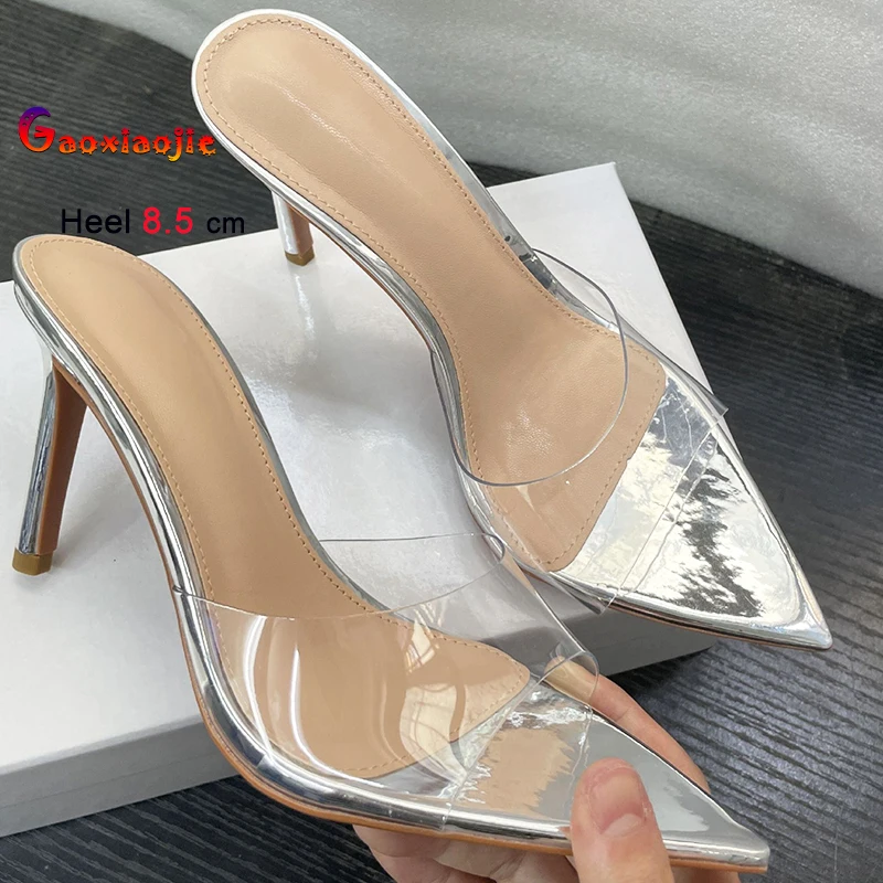 

Женская обувь телесного цвета на высоком каблуке 8,5 см, прозрачные женские туфли-лодочки из ПВХ на тонком каблуке, тапочки с открытым носком и острым носком, банкетная обувь