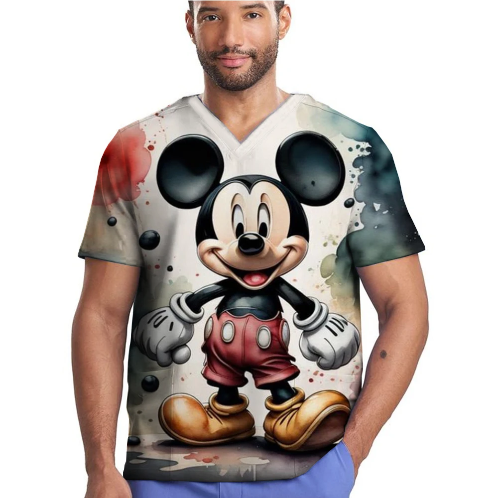 Unisex Scrub Tops Disney Mickey Mouse Nurse doctor Nursing Uniform Dentist Vet Clinic Surgical Blouse medical T-shirt Women Men