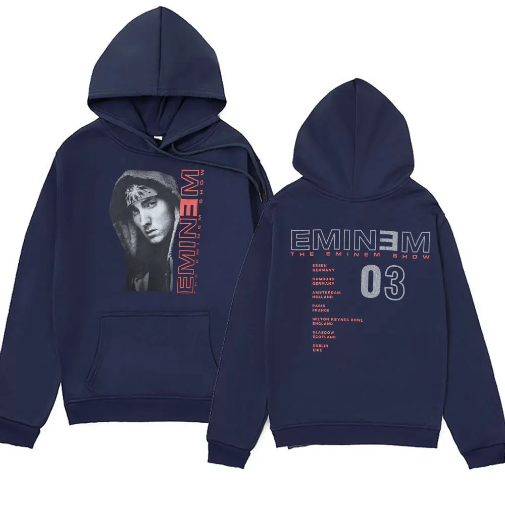 Vintage 2000s Eminem Print Hoodies Rapper Eminem Show European Tour Hip Hop Merch Hooded Sweatshirts Men's Oversized Streetwear