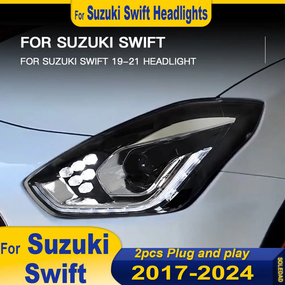سيارة LED المصابيح الأمامية لسوزوكي سويفت 2018 2019 2020 2021 2022 2023 2024 تعديل الجبهة DRL العنبر بدوره أضواء الإشارة الملحقات