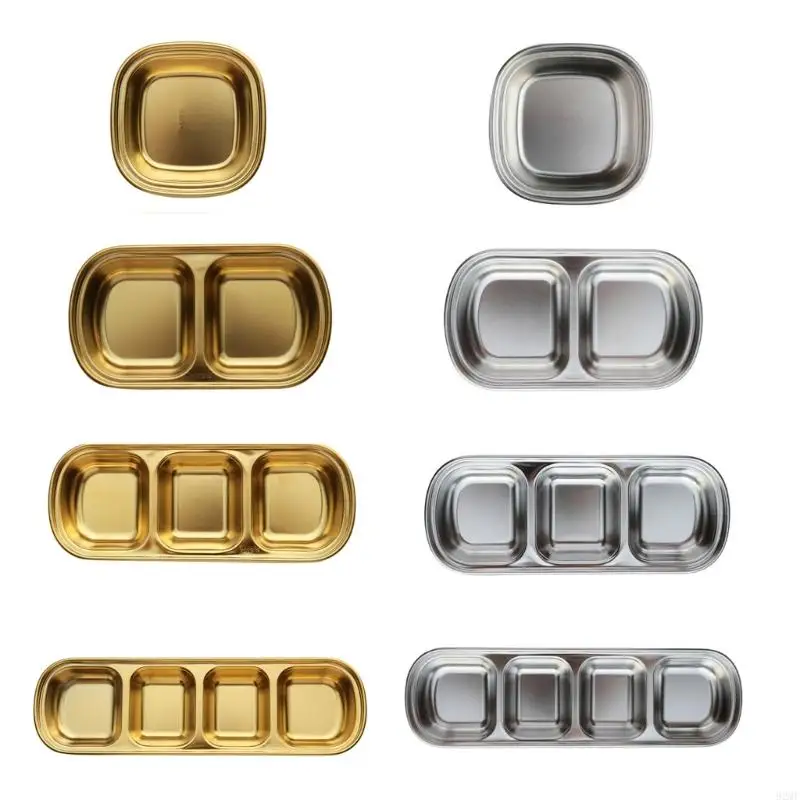 92MF Stainless Steels Sauce Dish Vinegar Plates Condiment Tray Seasoning Plate Barbecue Snacks Plate Kitchen Tableware