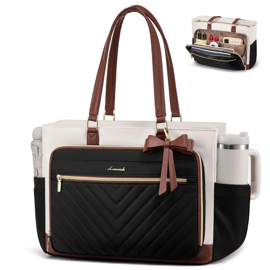 

17 Inch Laptop Tote Bag for Women, Teacher Nurse Work Tote Bags with Large Cup Holder amp MultiPockets for Office Travel College