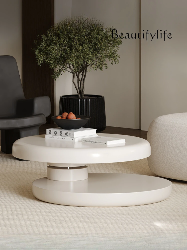 Cream Style Circle and Creative Rotating Coffee Table Modern Minimalist Living Room Designer Model Household Coffee Table