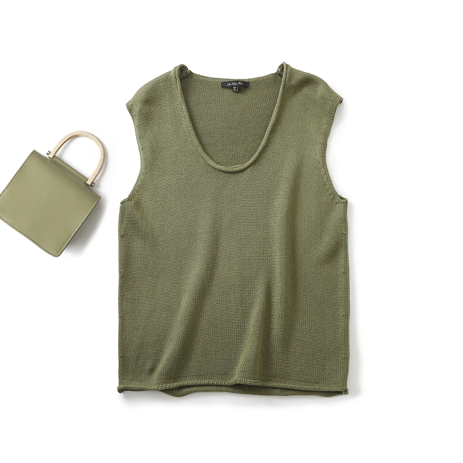 

Ethereal 2024 massdutt winter new style of Solid color casual simple U-neck knit vest sleeveless T-shirt top