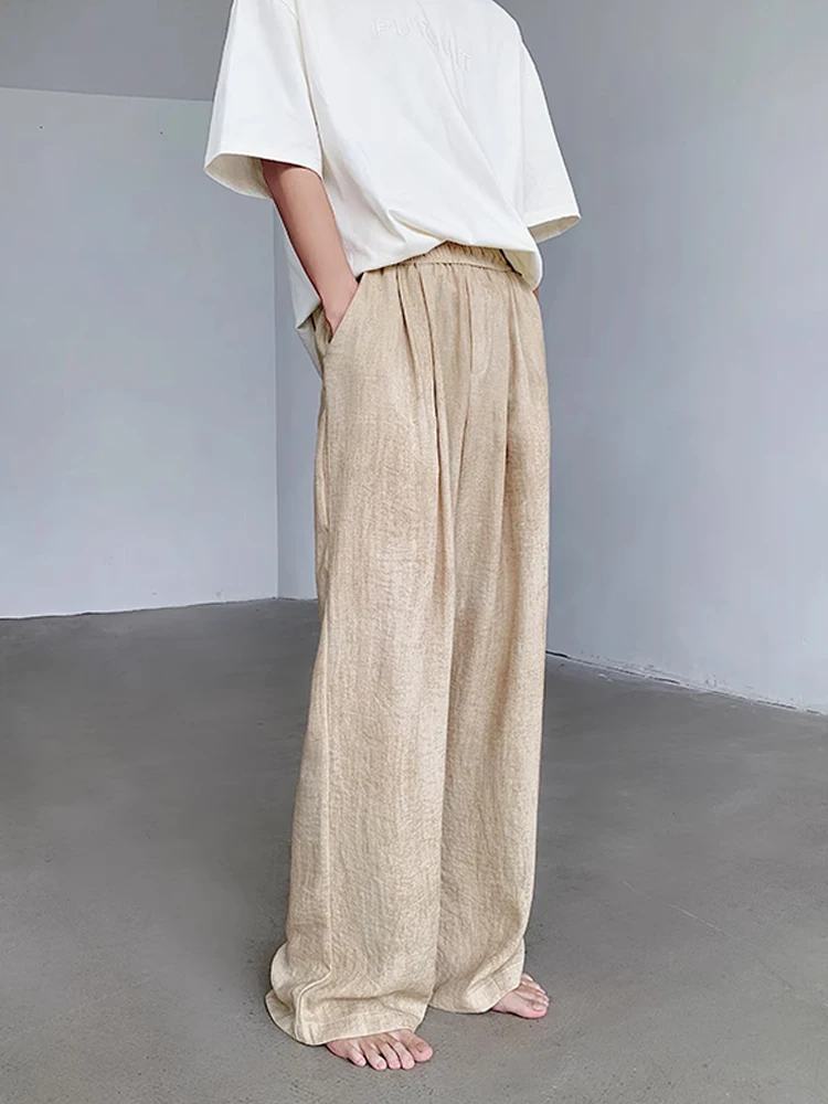 Linen Casual Men's Summer Wide Leg Ice Silk Pants Loose Straight Cut Quick Dry Mountbatten Trousers Fashionable Long Trousers