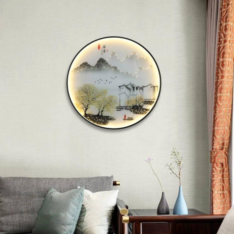 SAMAN Wall Lamps Modern Landscape Painting LED Sconces Round Light Creative For Home Bedside