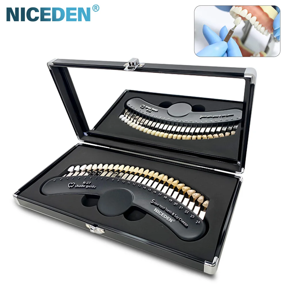Dental 3D Shade Guide Chart Board Color Comparator with Mirror Teeth White Bleaching Dental Plate 27 Colors