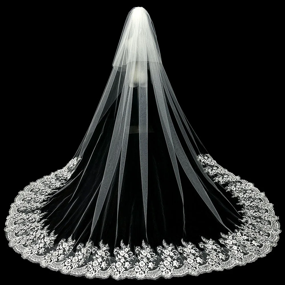 Lace Wedding Veils High Qualiy Tulle with Lace Applique Bridal Veils with Comb 2 Options