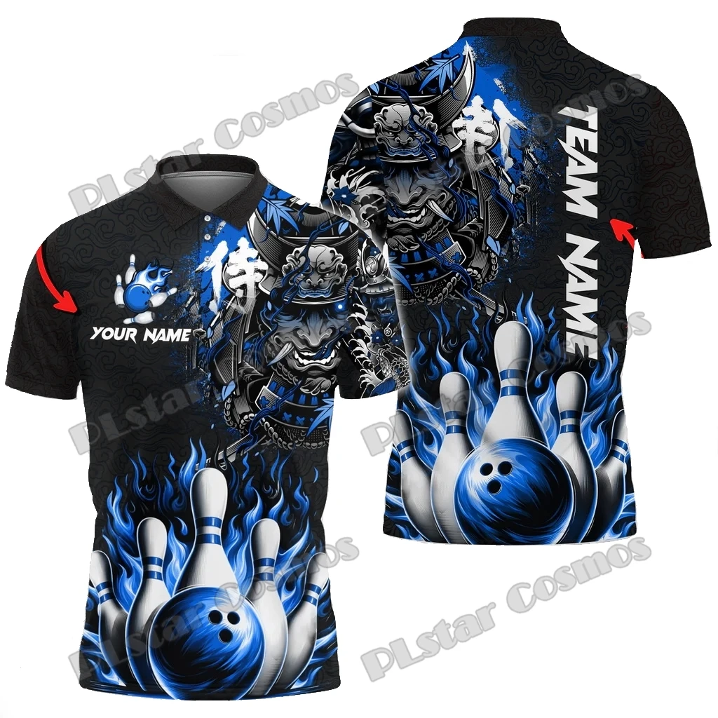 Samurai Warrior Bowling 3D Printed Polo Shirt Custom Name Multicolor Option Unisex Casual Summer Top WK228