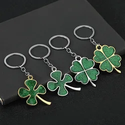 Factory Direct Sales Lucky Glitter Four-leaf Clover Keychain Big Green Leaf Creative Gift Pendant Key Ring Car Key