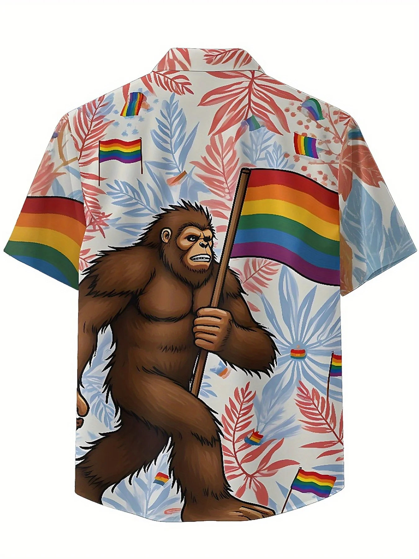 Men's Plus Size Hawaiian Shirts Rainbow Sasquatch Theme pattern,Unisex Baggy Aloha Shirts,summer Alternative Clothing