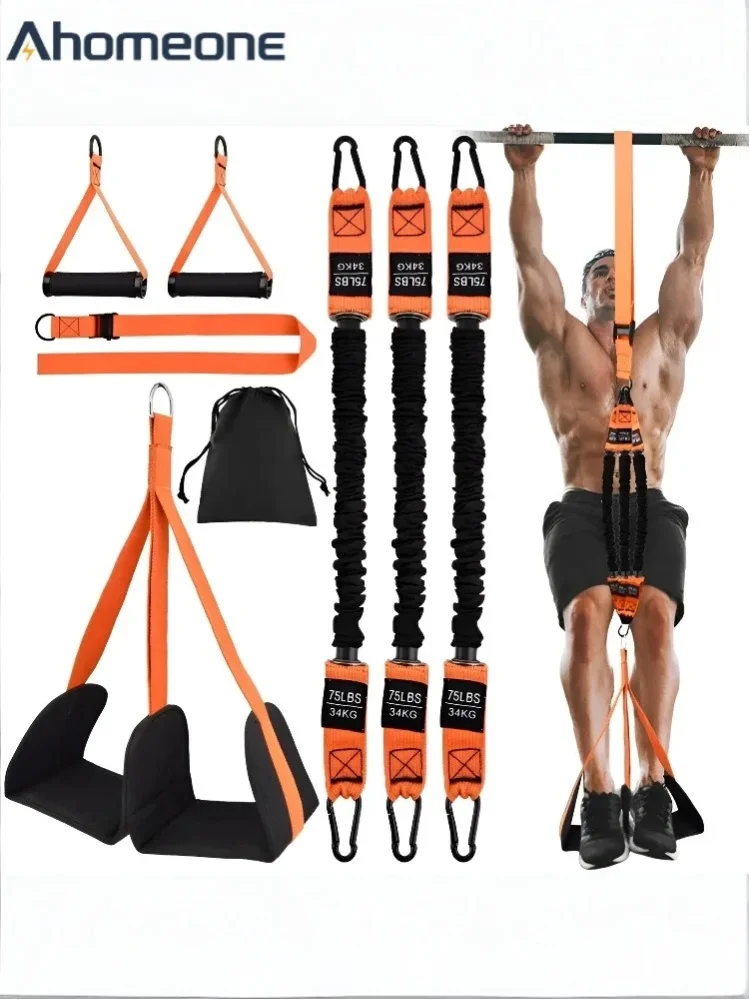 Klimmzug-Assistenzband, Hochleistungs-Widerstandsband, verstellbar 75-225 lbs, mit Stoff-Fuß- und Kniepolster, patentiertes Design, Stahlschnalle für Heimtraining, Krafttraining, Muskelaufbau,