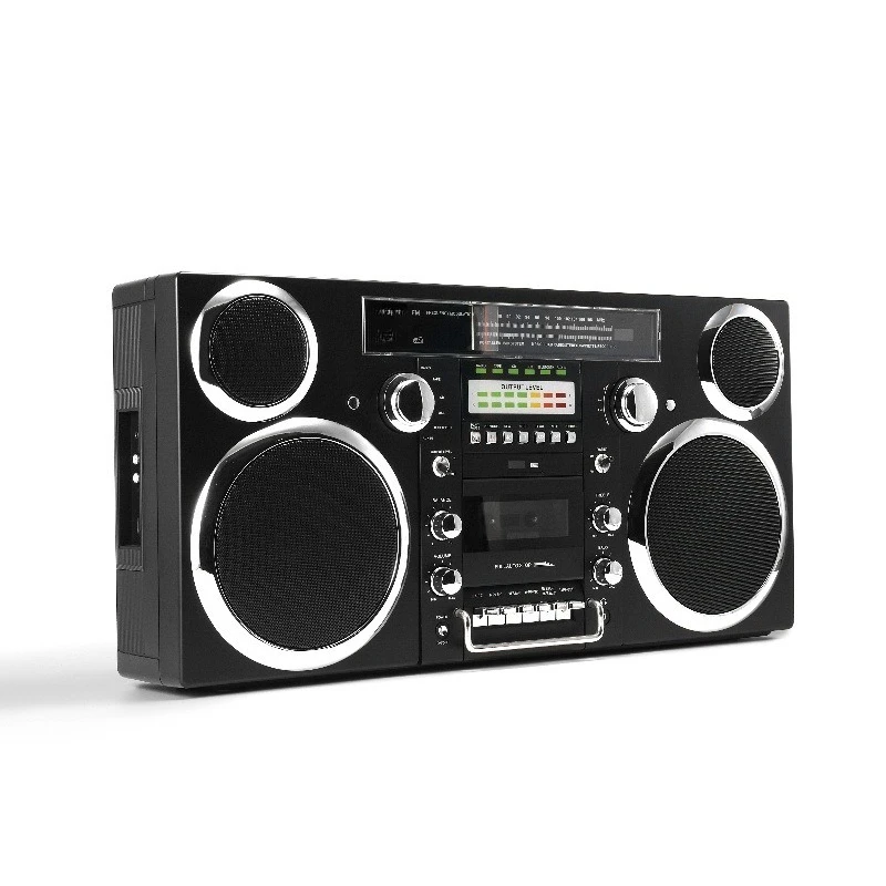 Retro Bluetooth Boombox with CD & Cassette - Portable 1980s Brooklyn Style Speaker, FM Radio & USB